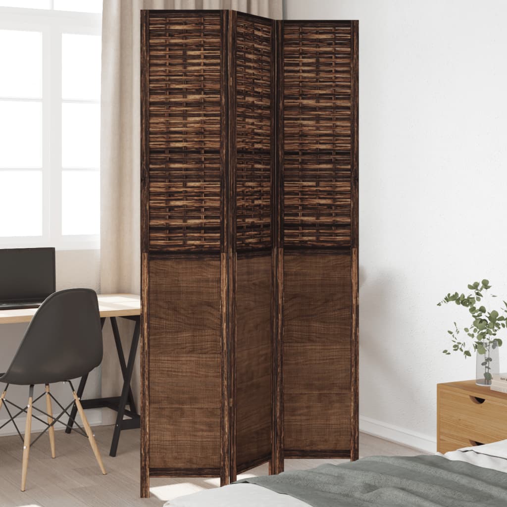 Room Divider 3 Panels Dark Brown Solid Wood Paulownia